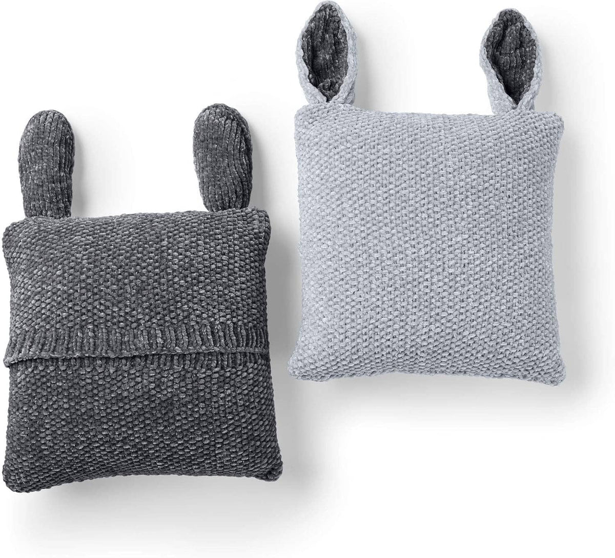 Knitted pouch set in dark and light gray with short loop handles