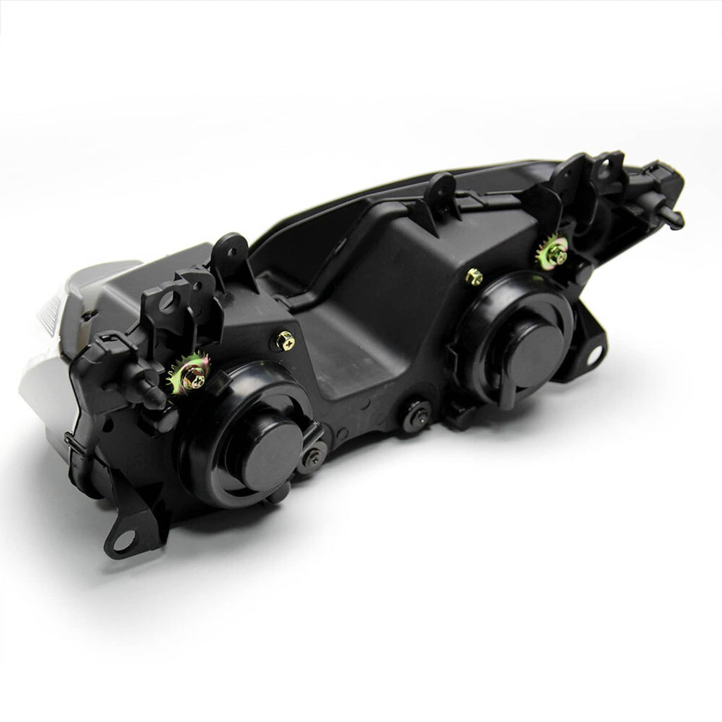 Motorcycle headlight housing with two projector bulbs and wiring connectors