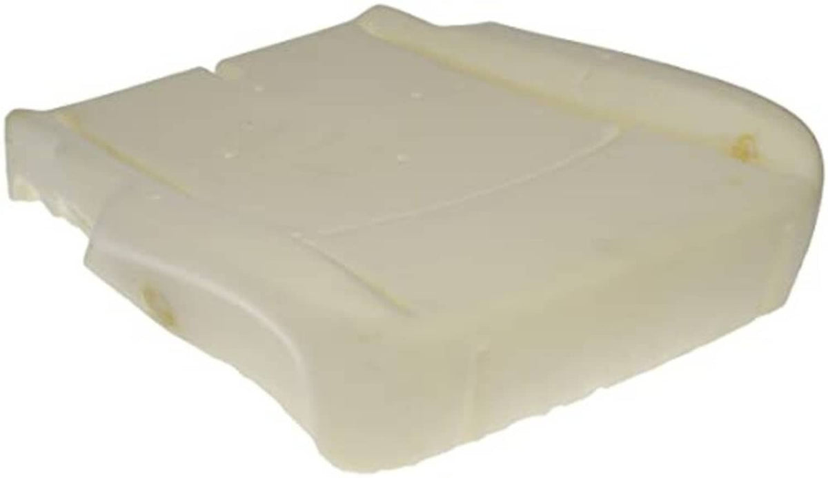 Front driver seat bottom cushion in light beige, angled view with molded seams