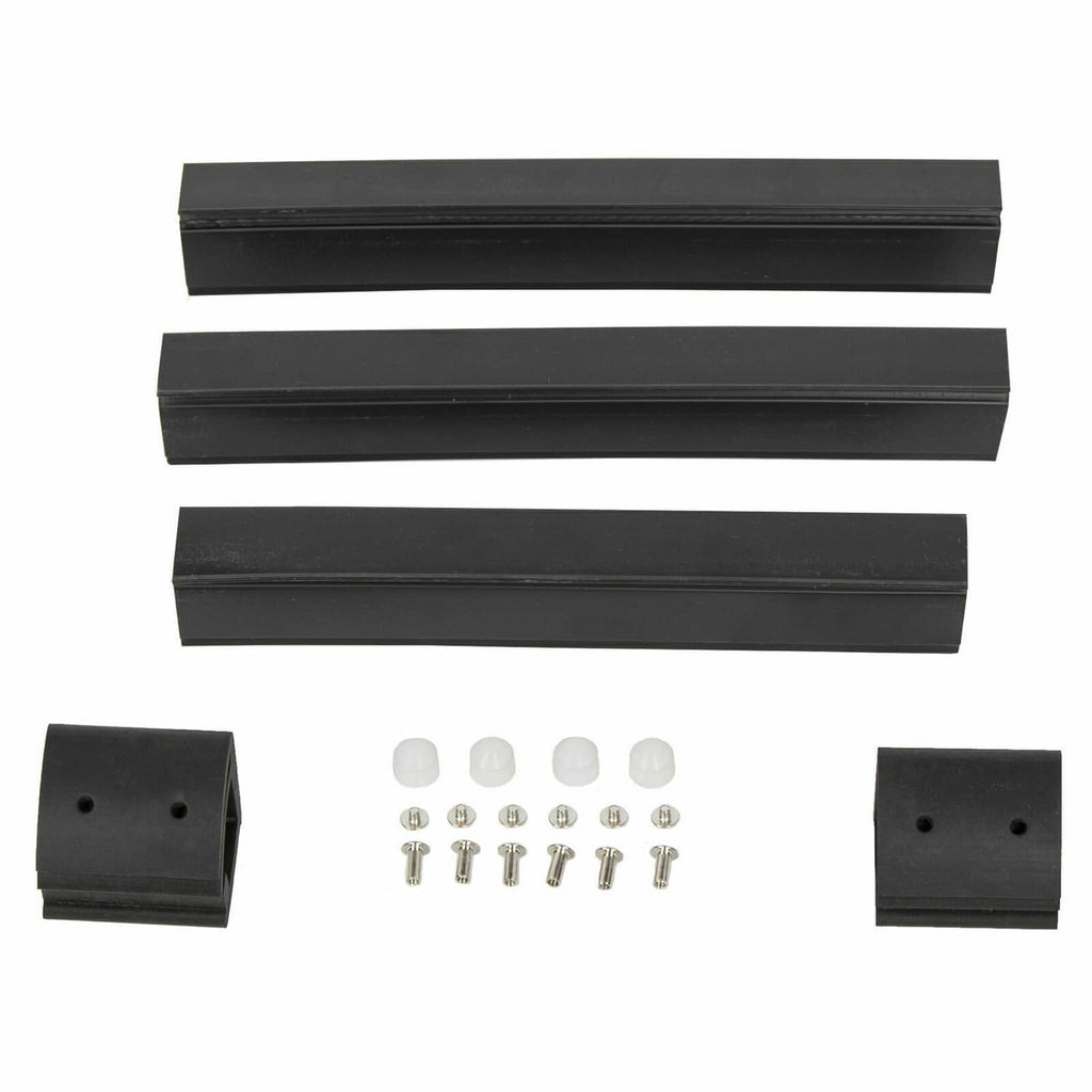 Black windshield trim pieces and mounting hardware kit with screws