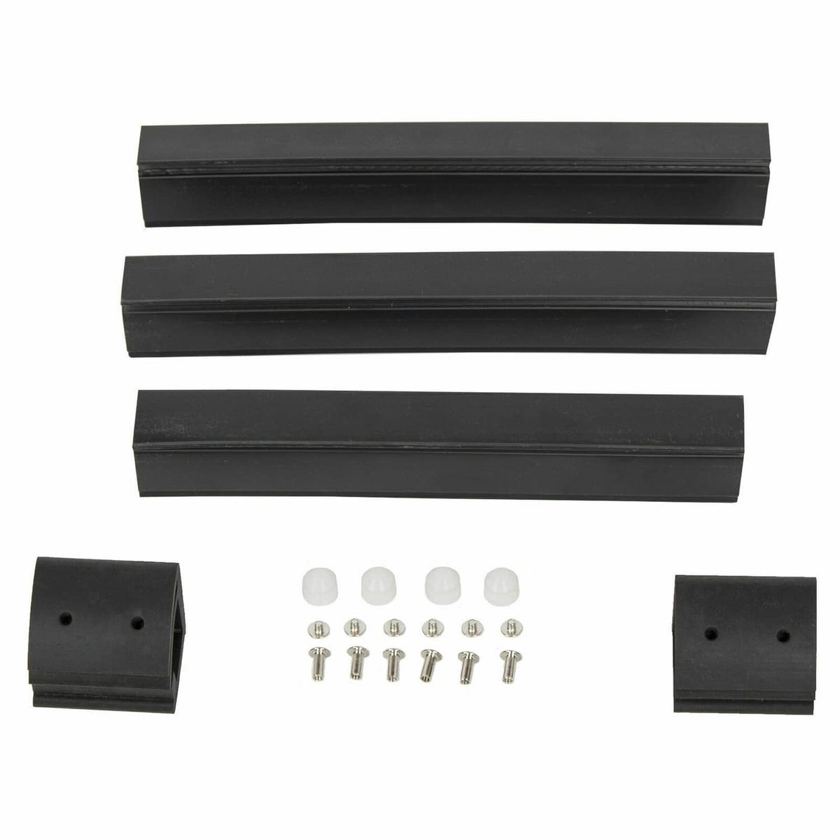 Black windshield trim pieces and mounting hardware kit with screws