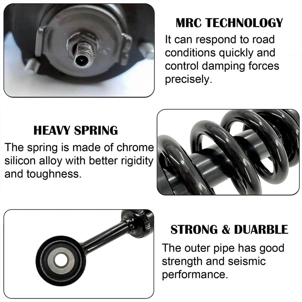 Coil spring and shock strut components with black finish and rod-end mounting bushing