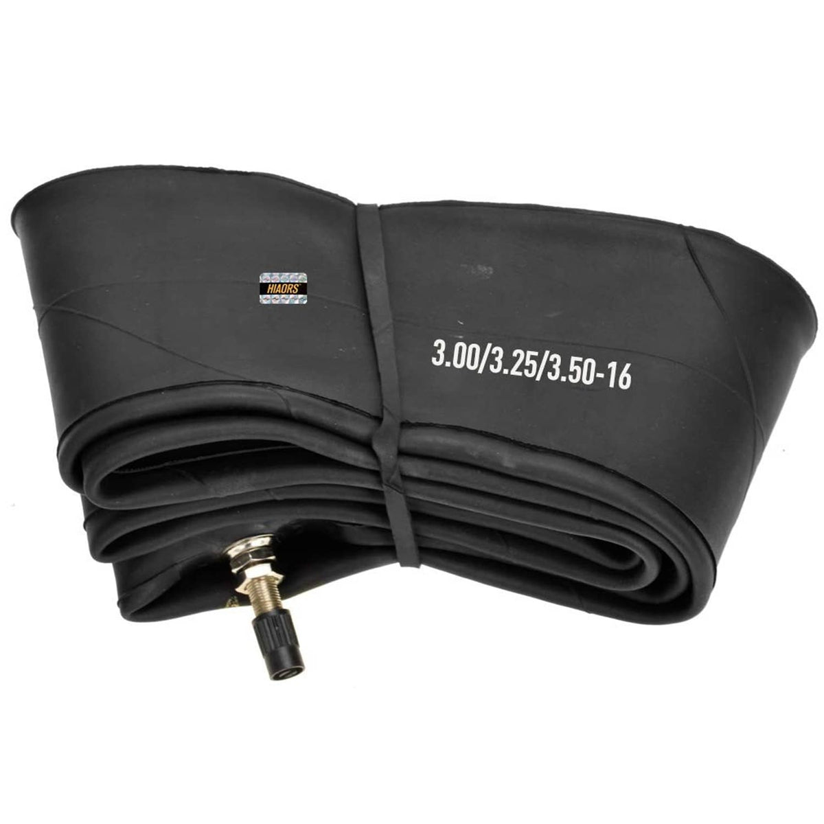 Stacked pair of black 3.00/3.25/3.50-16 dirt bike inner tubes with valve