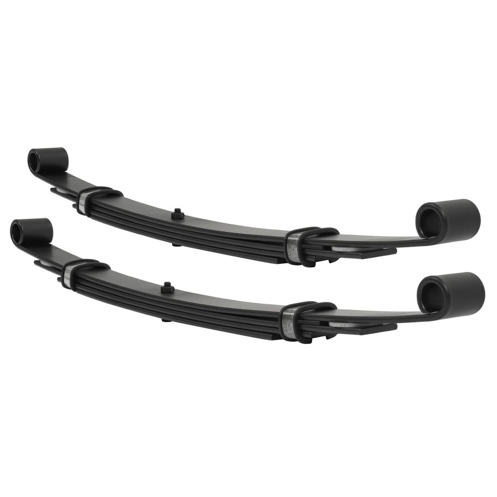 Rear leaf spring kit: two black leaf springs with end bushings and mounting brackets