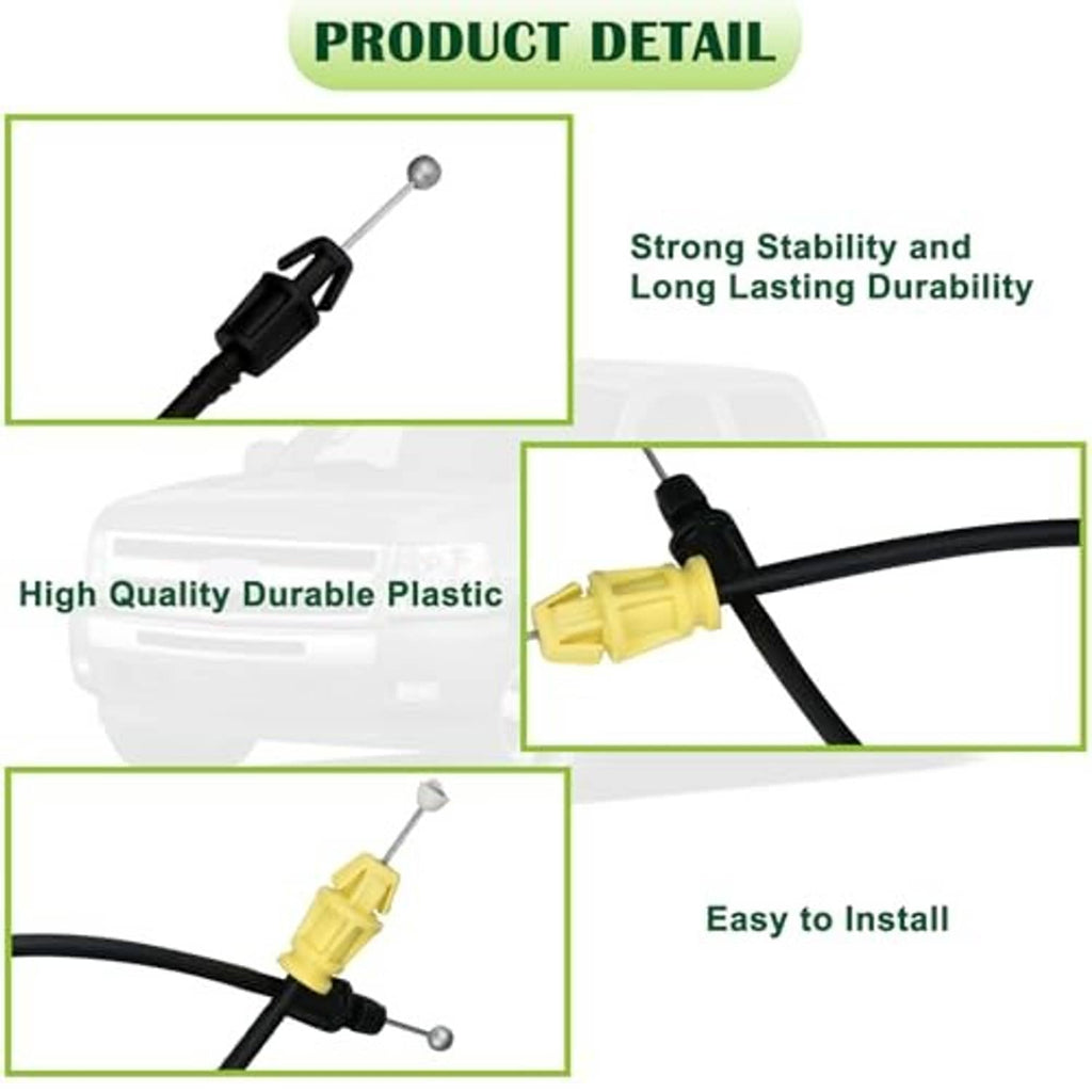 Door latch release cable close-up: black sheath, yellow connector, metal ball ends