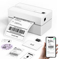 White KNAON thermal label printer with 4x6 shipping label and smartphone app preview