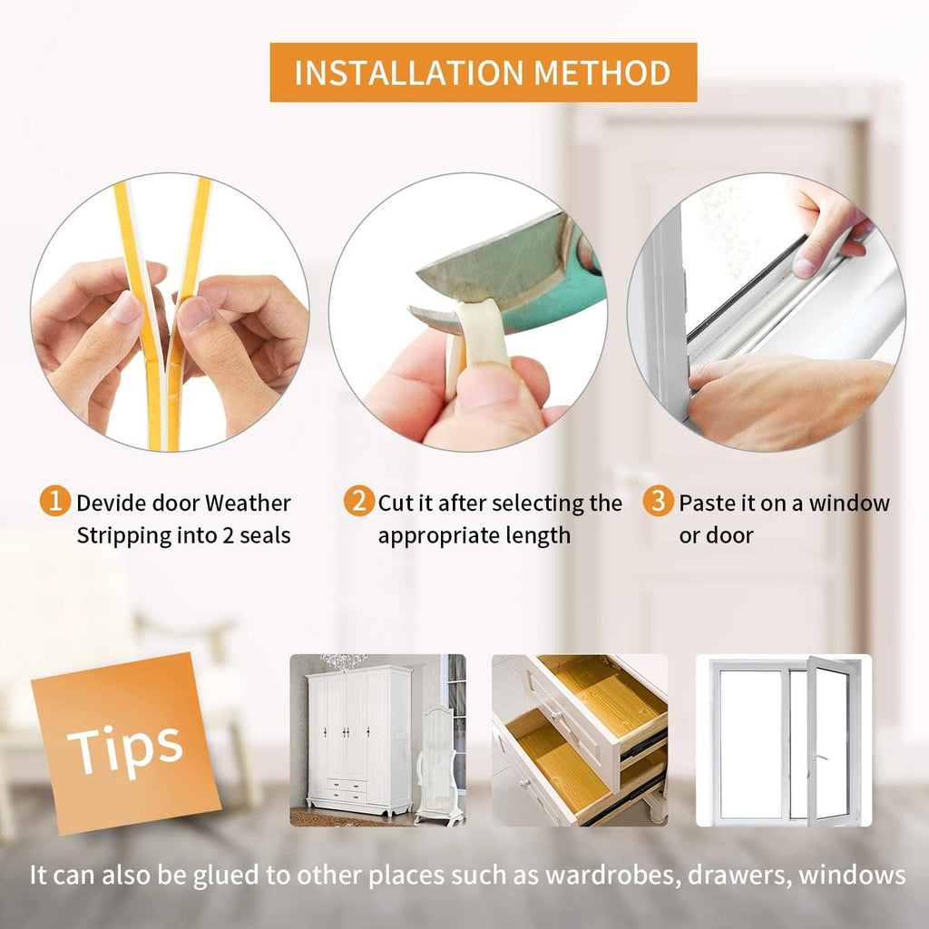 Door and window weather stripping seal strip, cut and paste installation