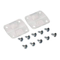 White plastic hinge plates with four mounting screw holes and included screws, 2-pack