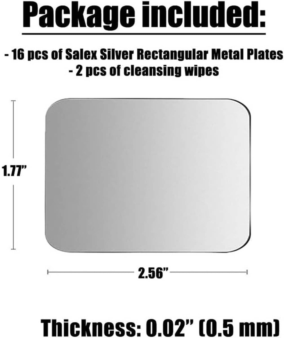 Single silver rectangular metal plate, 2.56 in x 1.77 in; 0.02 in thick