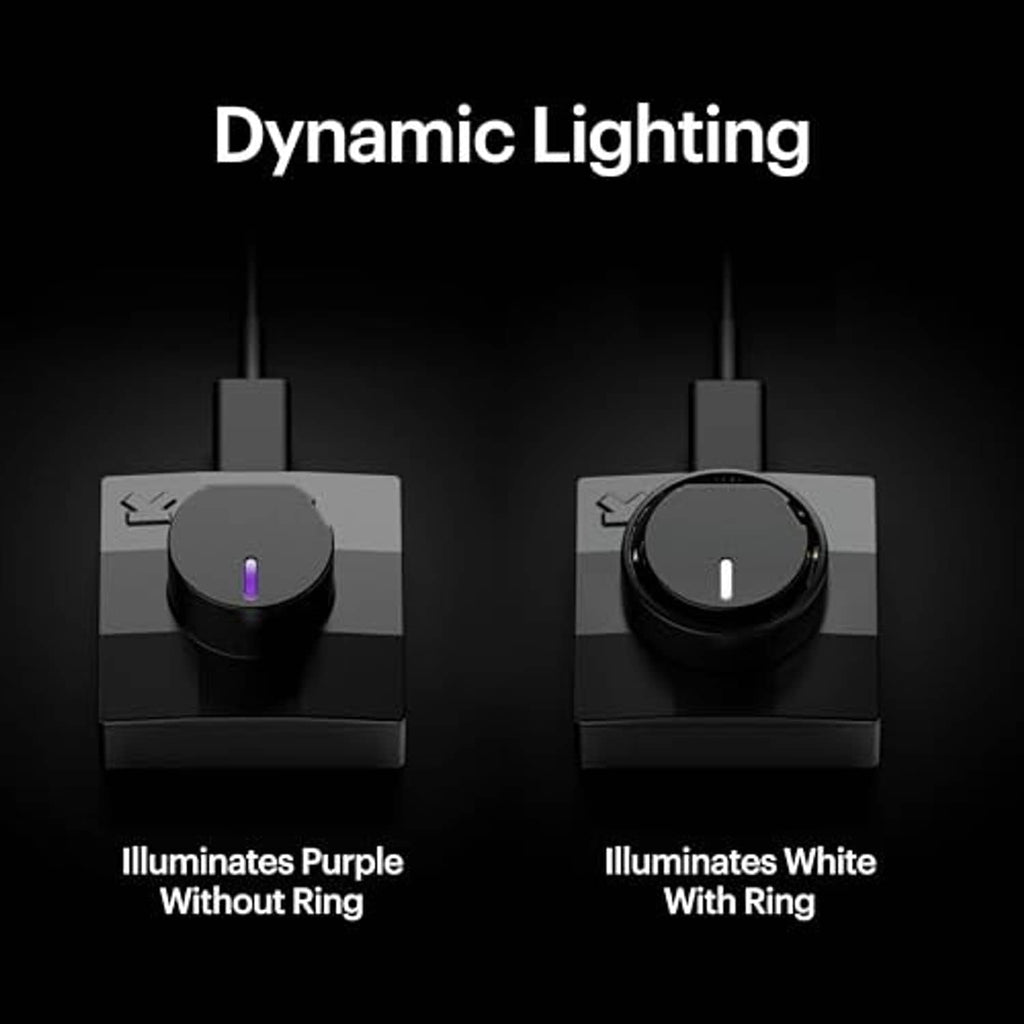Black ring charger dock with purple and white illuminated ring indicators