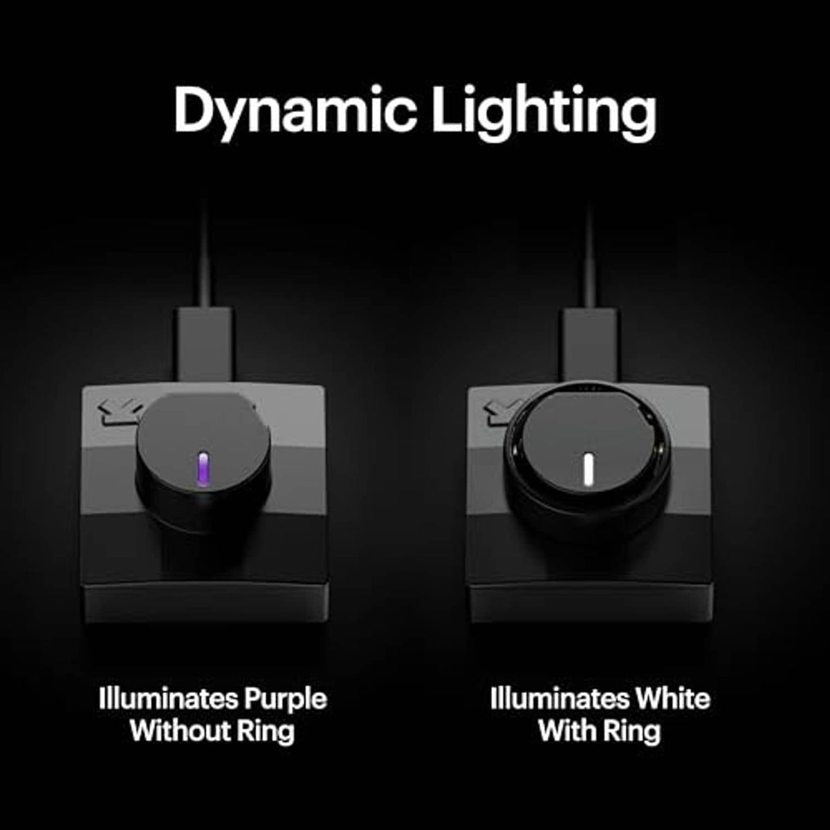 Black ring charger dock with purple and white illuminated ring indicators