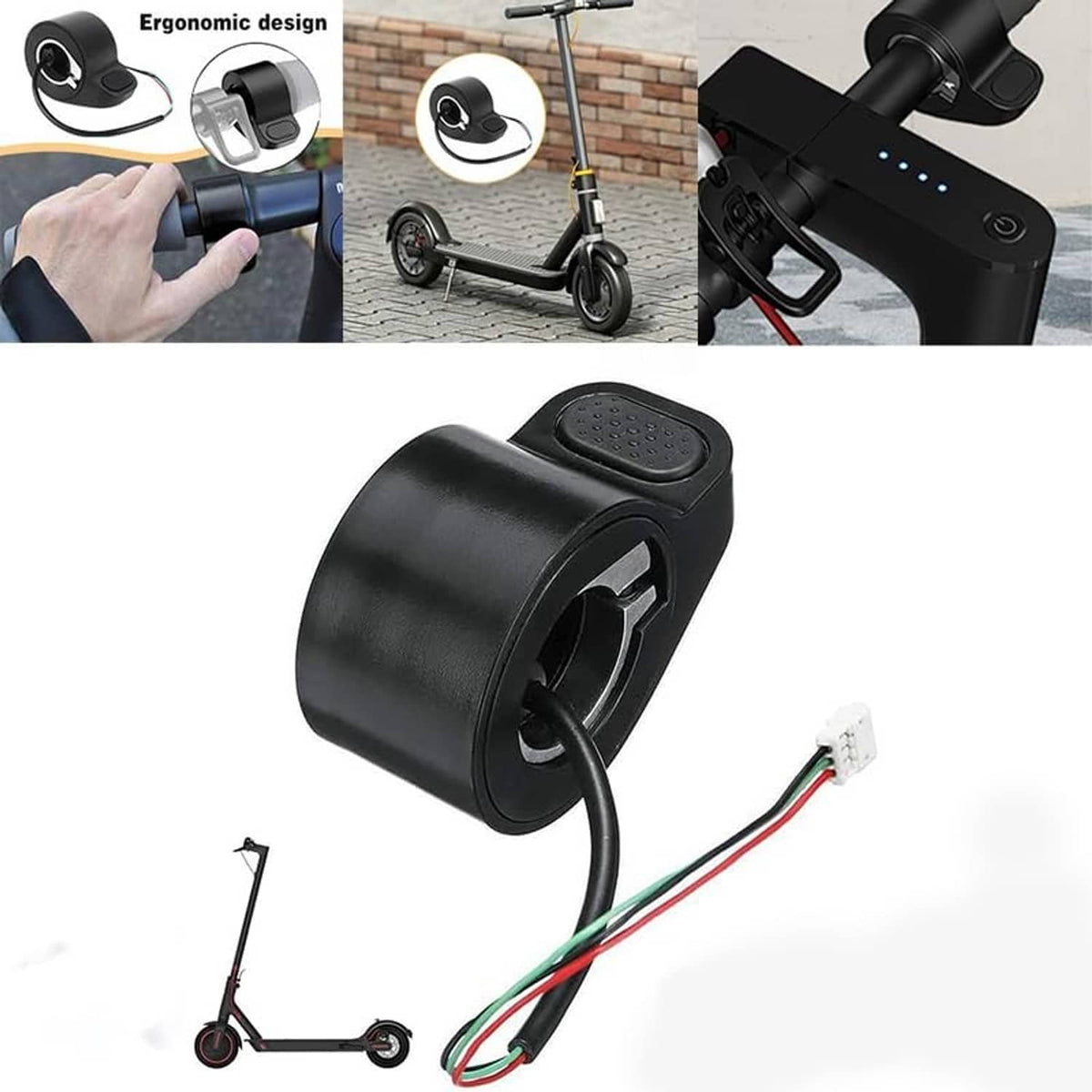 Electric scooter thumb throttle with textured thumb pad and multi-wire connector