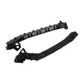 Black front bumper bracket retainer set with mounting clips, left and right
