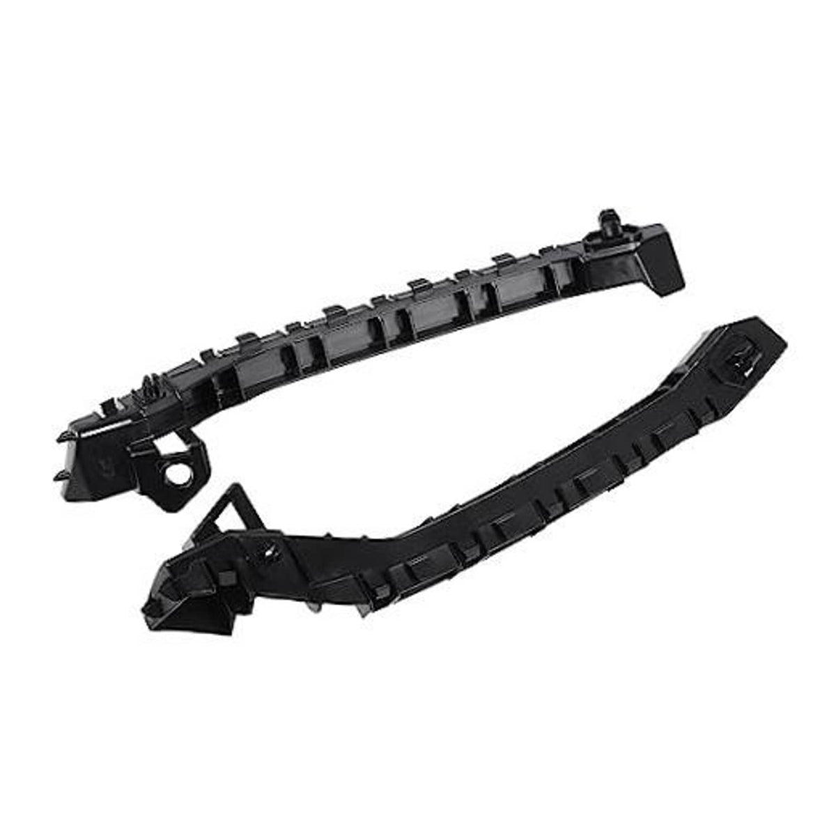 Black front bumper bracket retainer set with mounting clips, left and right