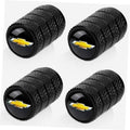 Black textured tire valve stem caps, four-pack, with gold Chevrolet bowtie emblems