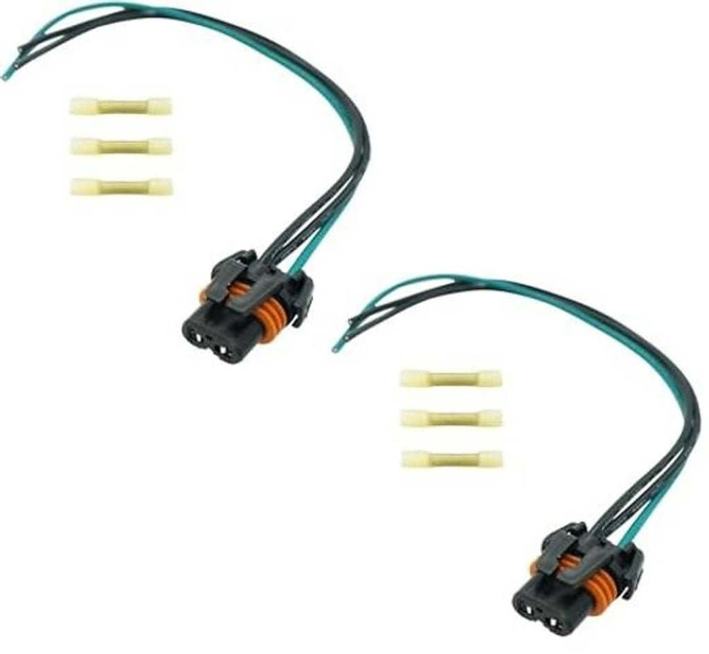 Halogen headlight connector wiring harness with two 2-pin plugs and green/black lead wires