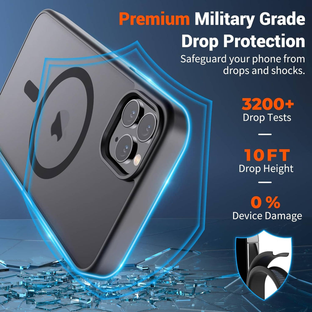 Black phone case with circular magnet ring, angled view