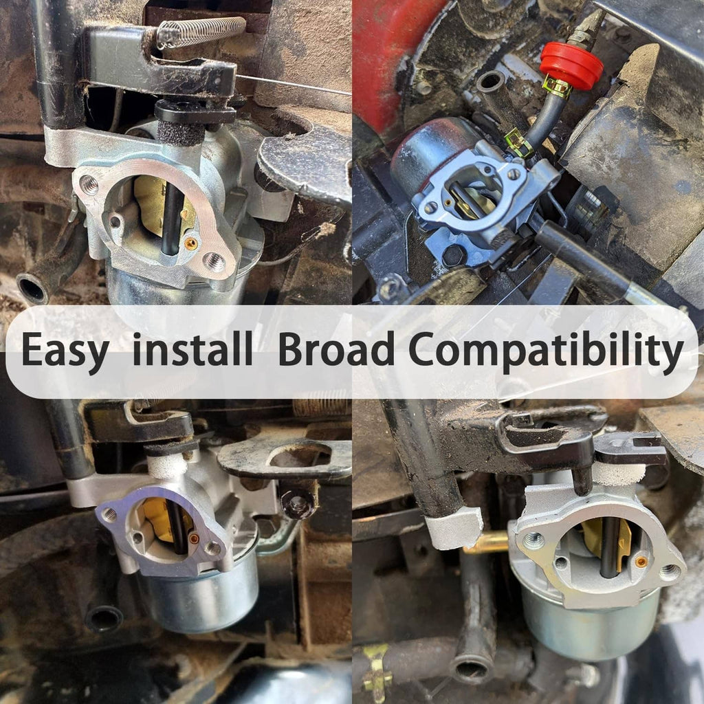 Carburetor replacement shown in engine bay with multiple carburetor parts installed