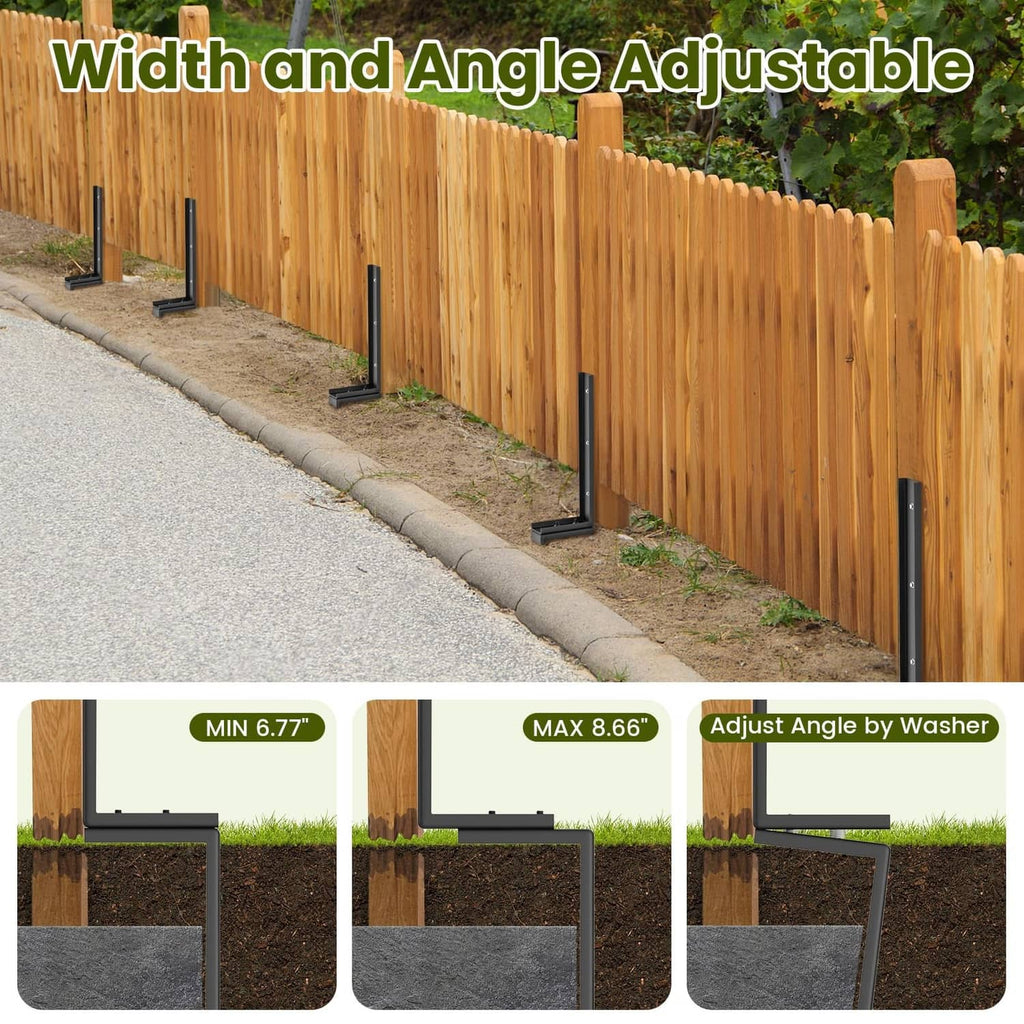 Black steel repair stakes installed along a wooden fence line