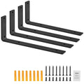 Set of four L-shaped floating shelf brackets, matte black steel with mounting holes