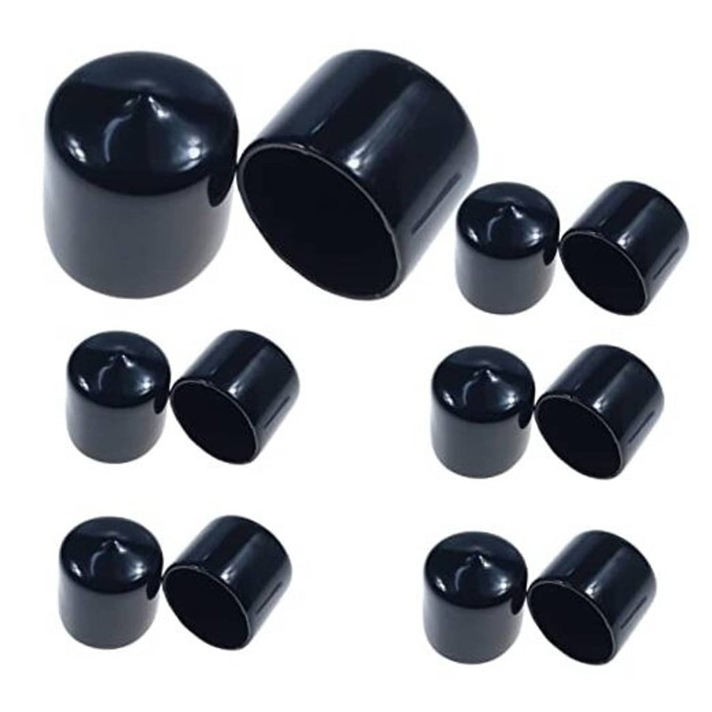 Round rubber end caps set, dark blue/black, open ends, multiple sizes