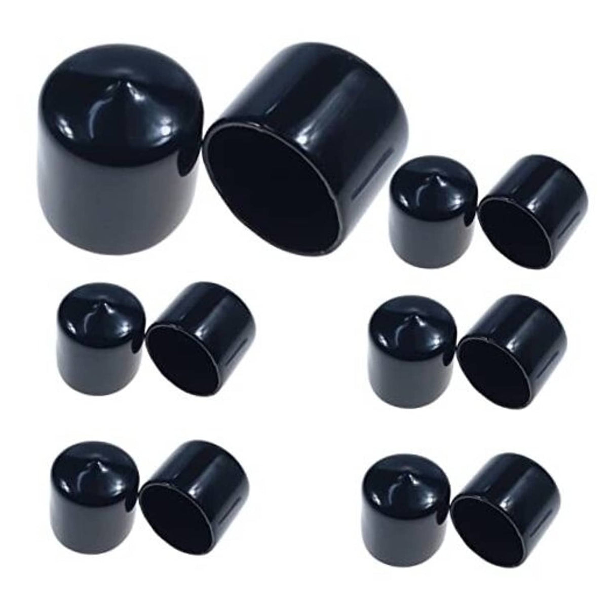 Round rubber end caps set, dark blue/black, open ends, multiple sizes