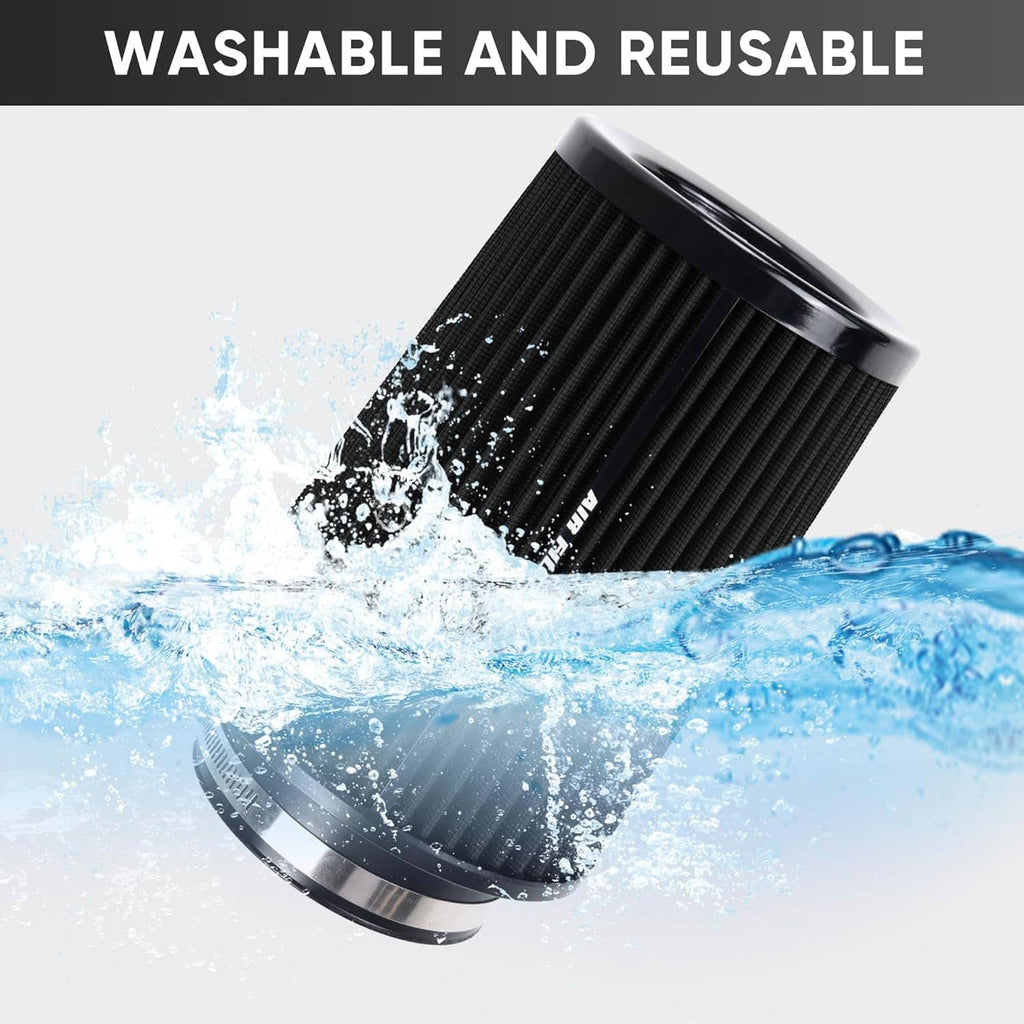 Washable reusable black cone intake filter with splash water and silver rim