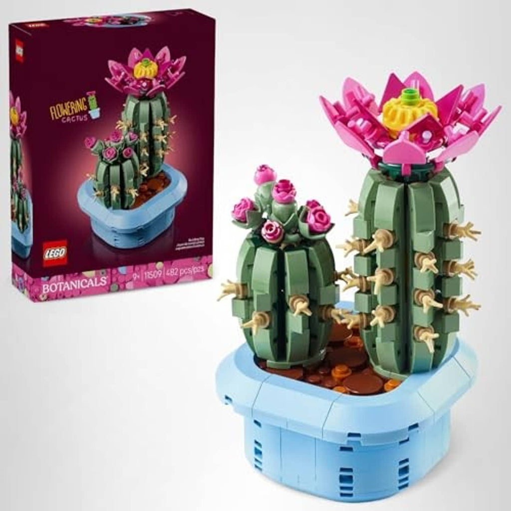 LEGO Botanicals flowering cactus building set box with two green cacti and pink blooms