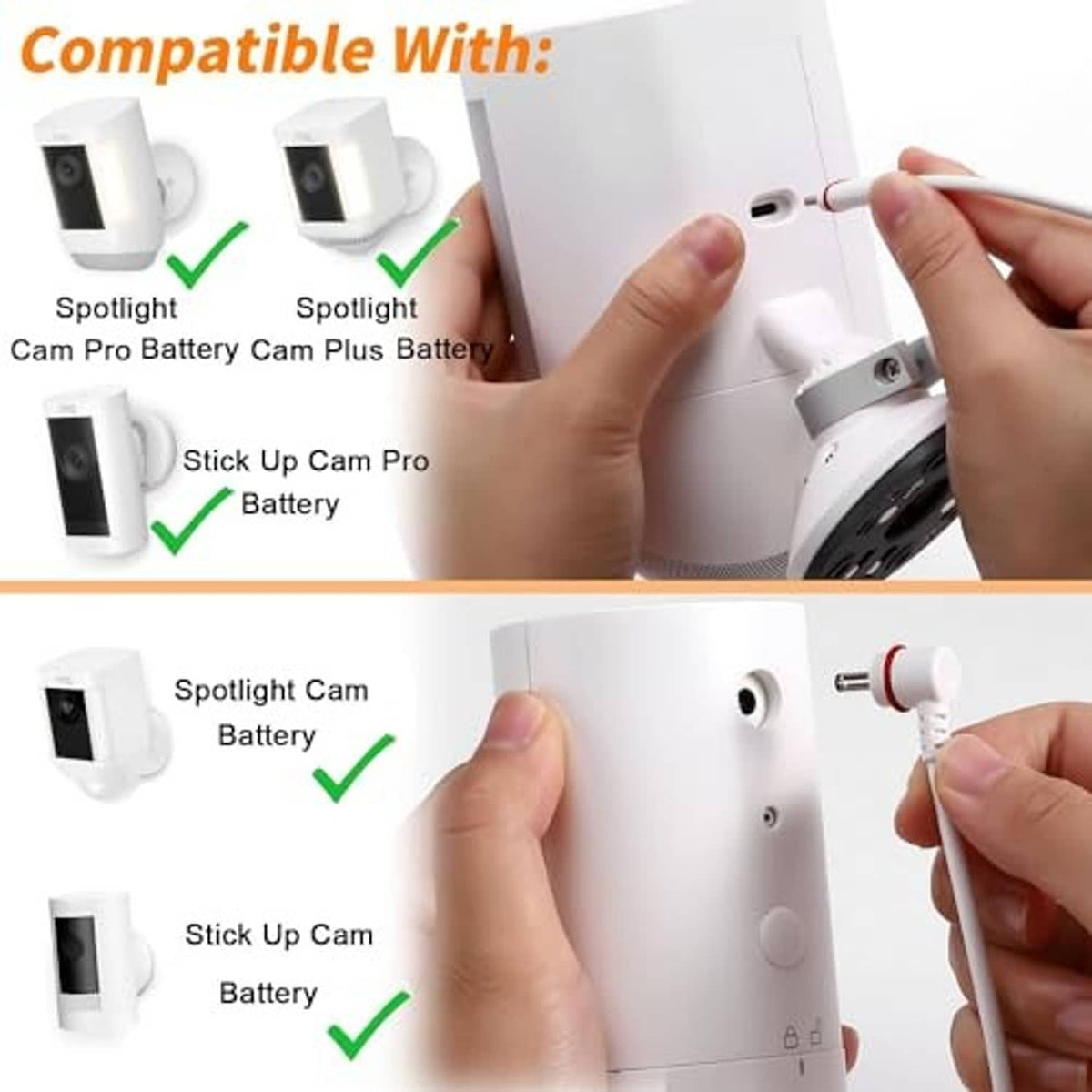 10W solar panel charger with connector ports, hand plugging in charging cable