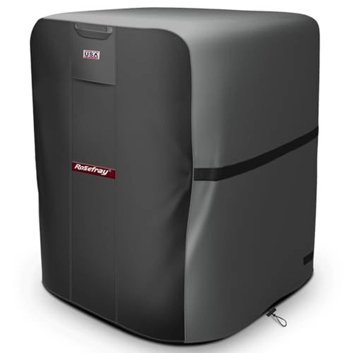 Gray-and-black waterproof air conditioner cover with top handle pocket and side seam