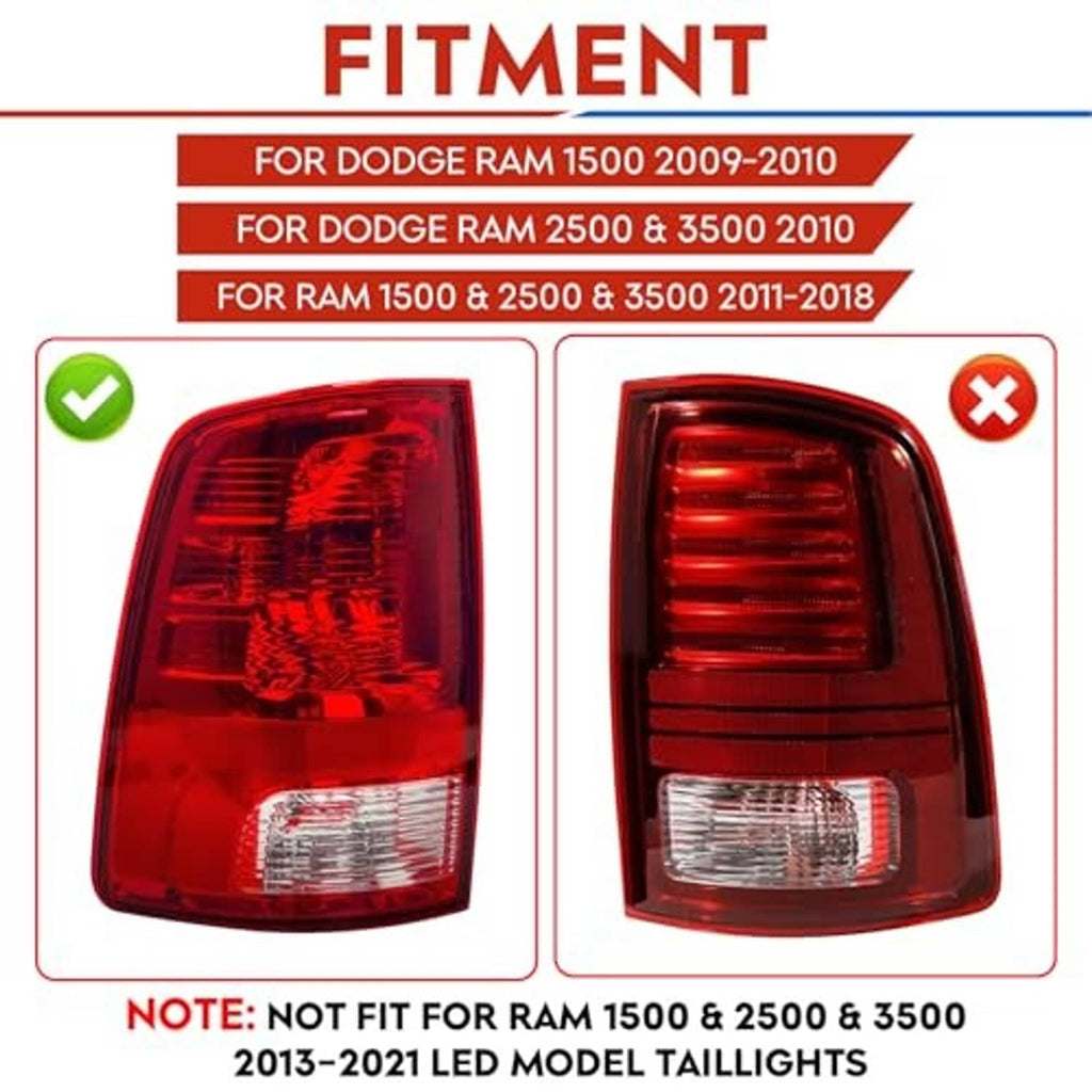 LED taillight fitment graphic showing compatible and incompatible versions