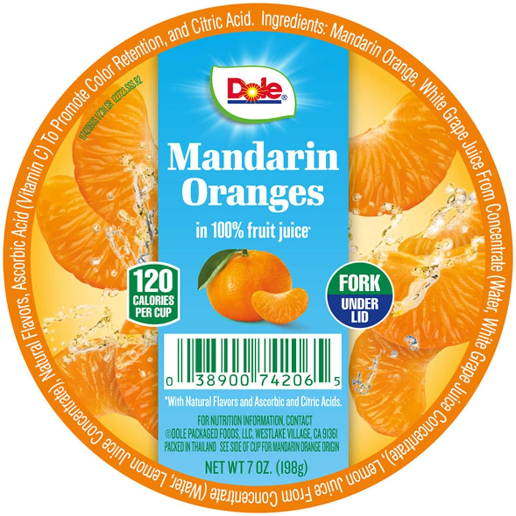 Mandarin Oranges fruit cup back label with ingredients and barcode