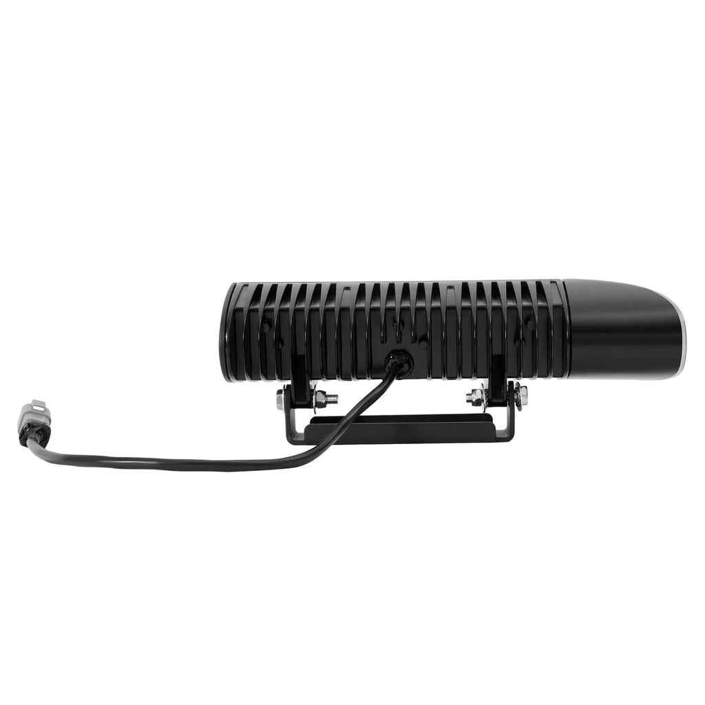 Black heated LED light bar with vented back housing and attached mounting bracket