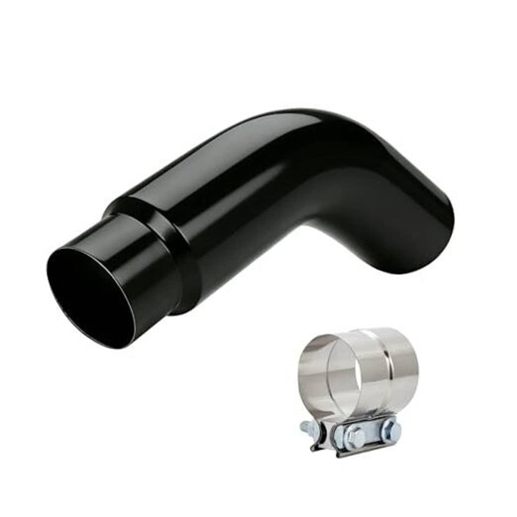 Black coated exhaust elbow pipe with clamp, curved stainless steel, black finish