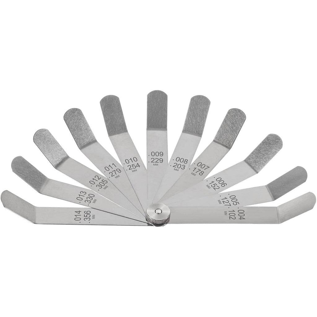 11-blade offset feeler gauge set with silver blades and visible thickness markings