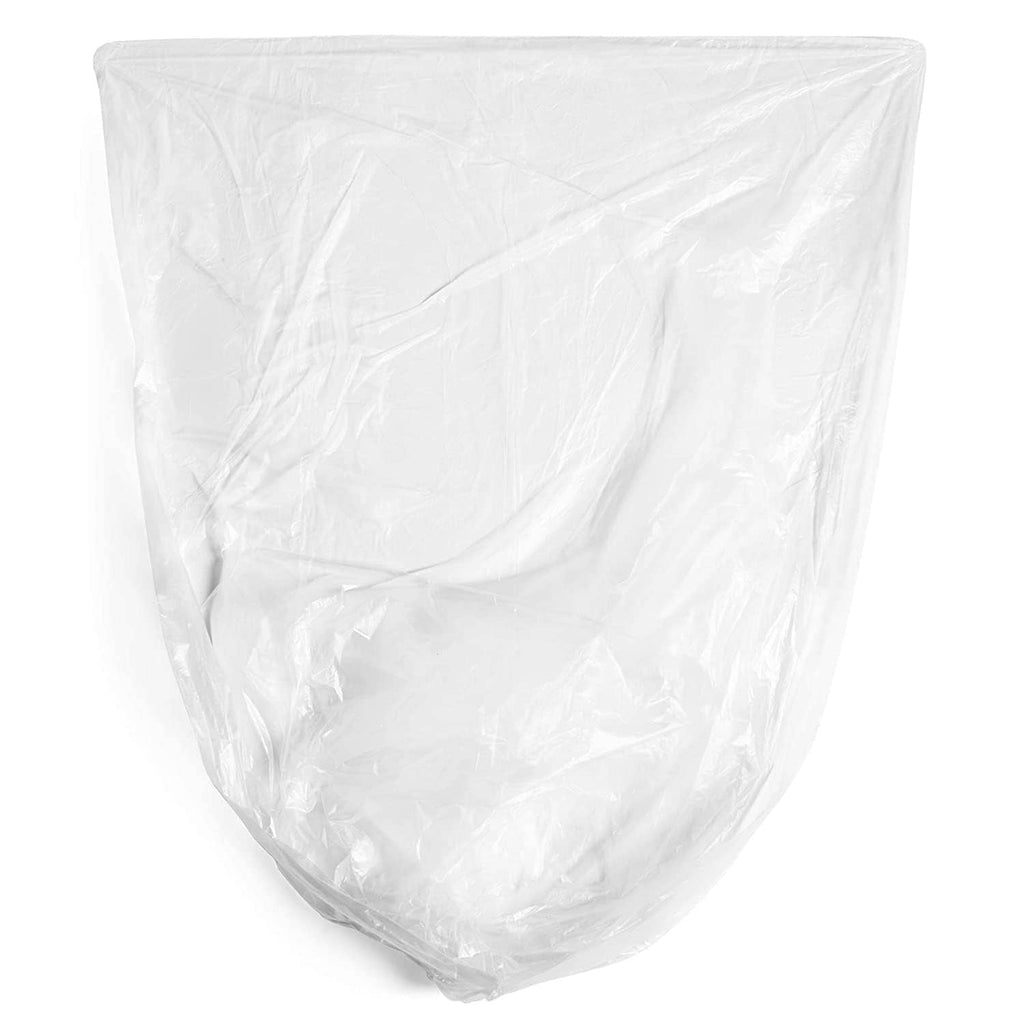 Clear plastic trash bag liner, folded and wrinkled