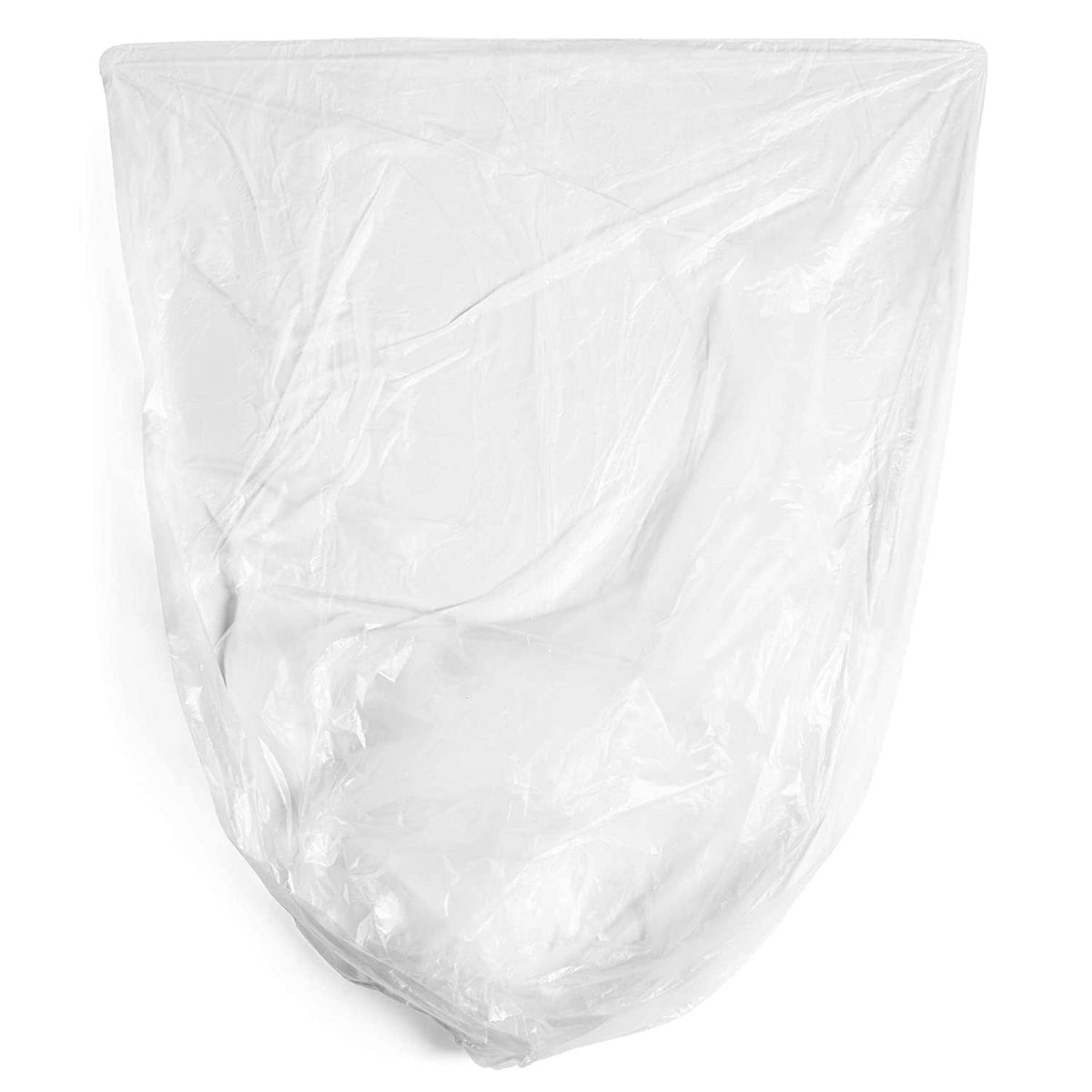 Clear plastic trash bag liner, folded and wrinkled