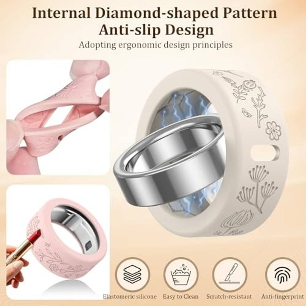Pink floral smart ring cover with internal diamond-pattern anti-slip insert
