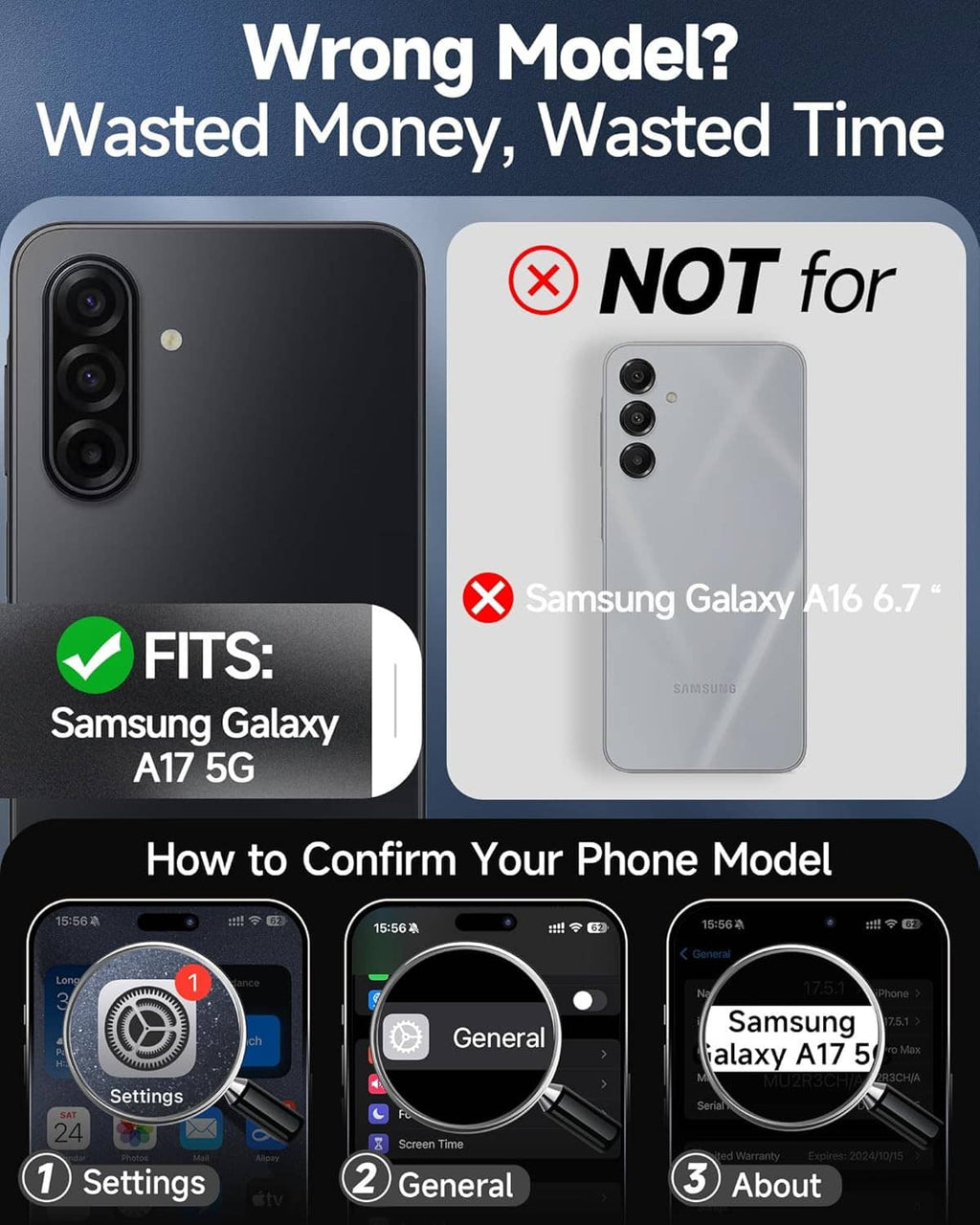Phone case and 2-pack tempered glass screen protectors for a Galaxy A17 5G model