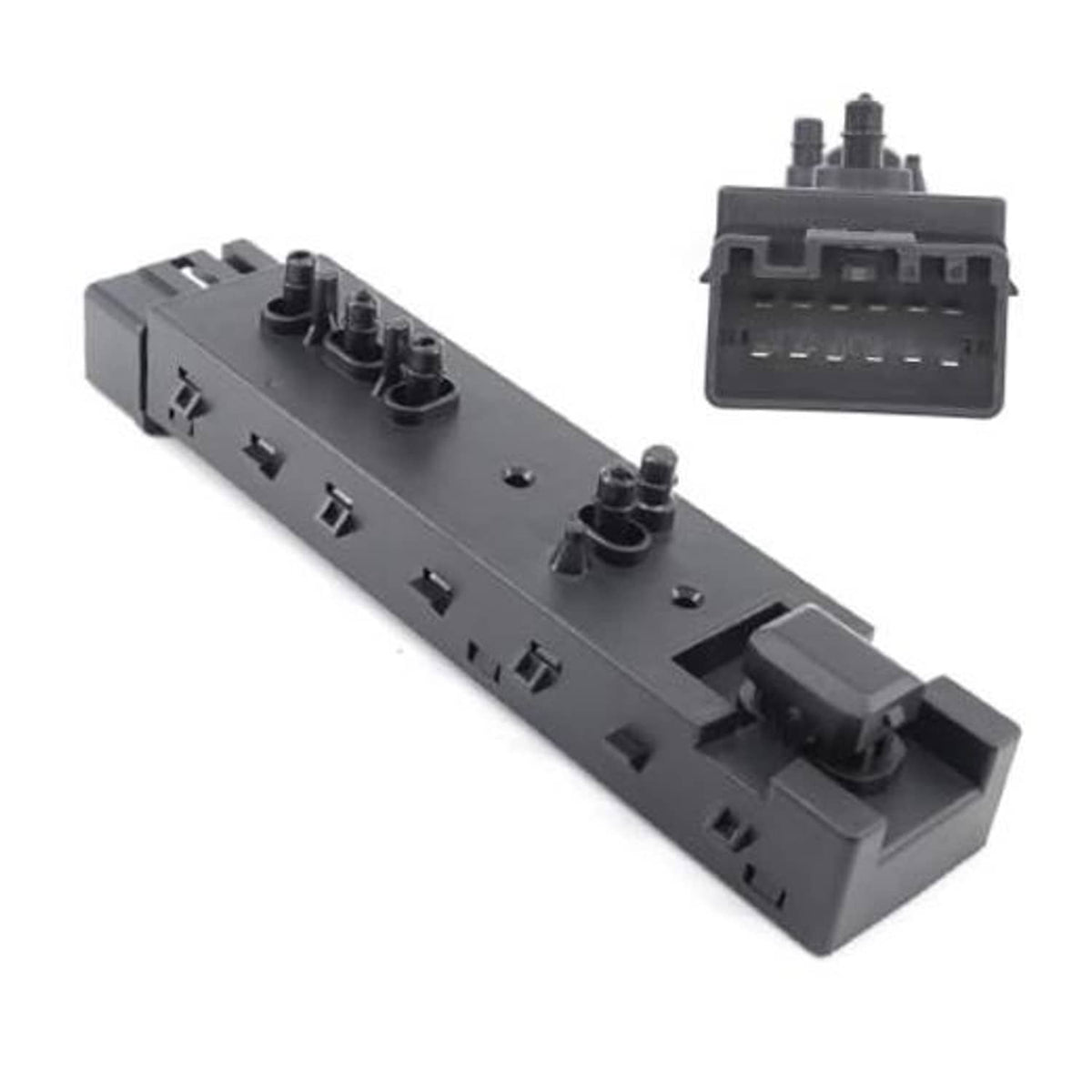 Electric power seat adjustment control switch module, dark gray, with connector pins