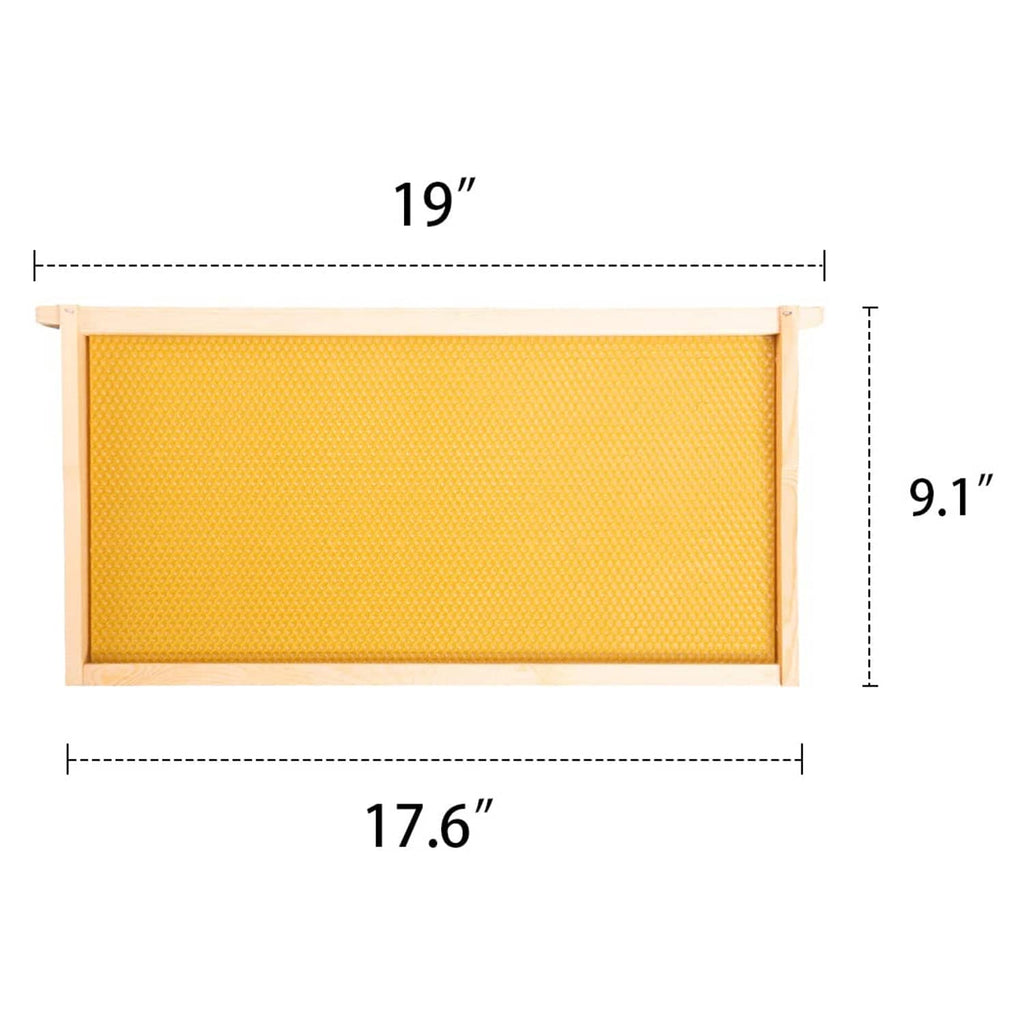 Deep brood frame dimensions shown: 19 in by 17.6 in, depth 9.1 in