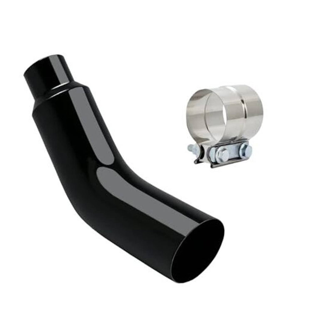 Black exhaust elbow pipe with wide clamp end, 5–7 inch universal fit