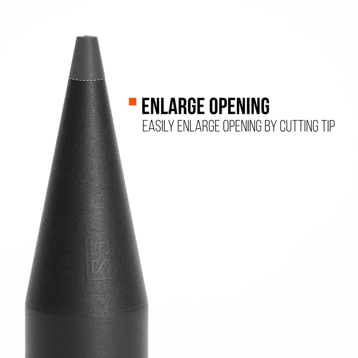 Black cone nozzle with flared enlarged opening at the tip