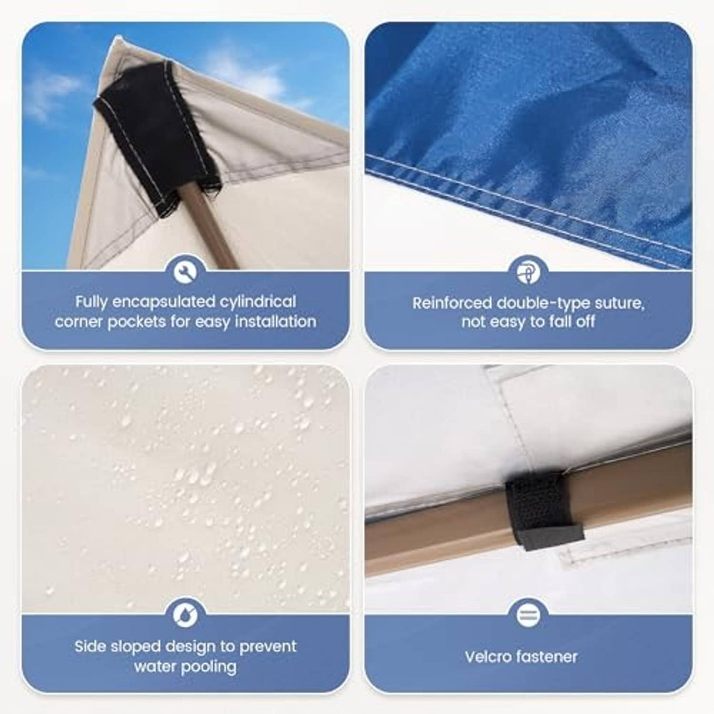 Navy blue and white canopy top cover fabric with reinforced double-stitched seam