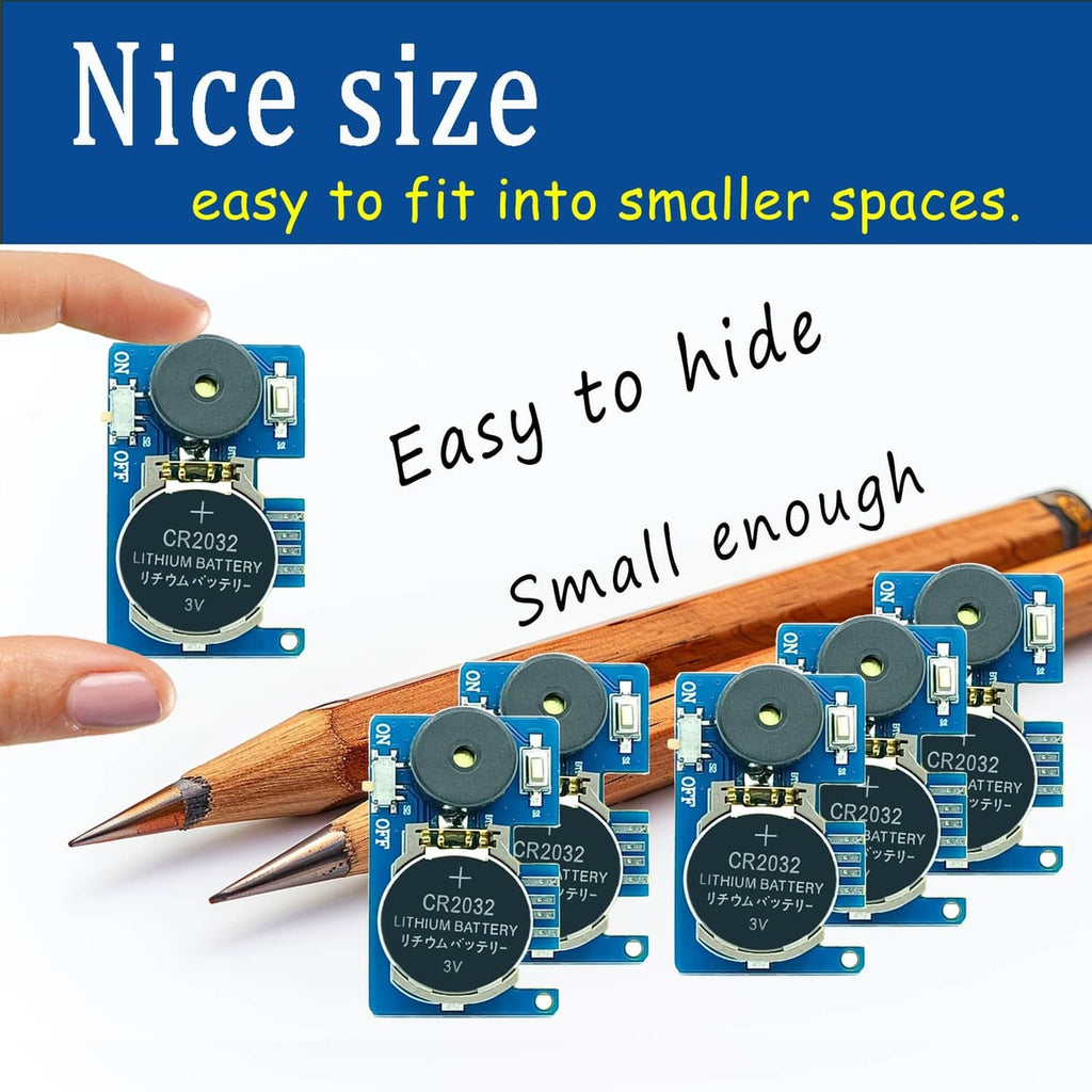 Cricket noise maker prank set: blue modules with black speaker and CR2032 batteries
