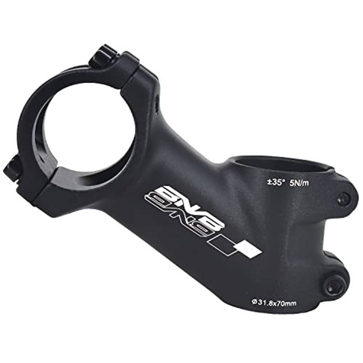 Black bike handlebar riser stem with 35° markings, 31.8mm clamp, 70mm length
