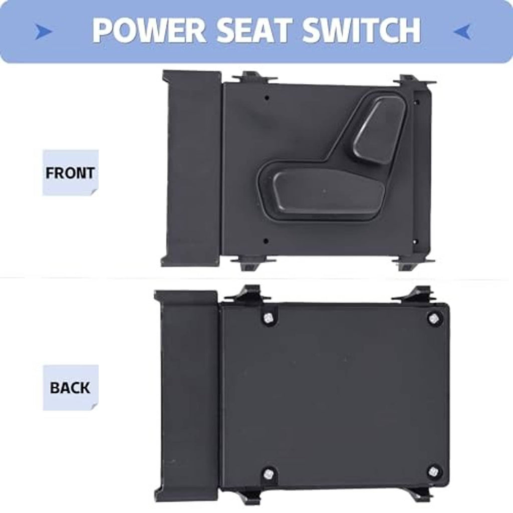 Power seat switch assembly with front switch cover and side plates