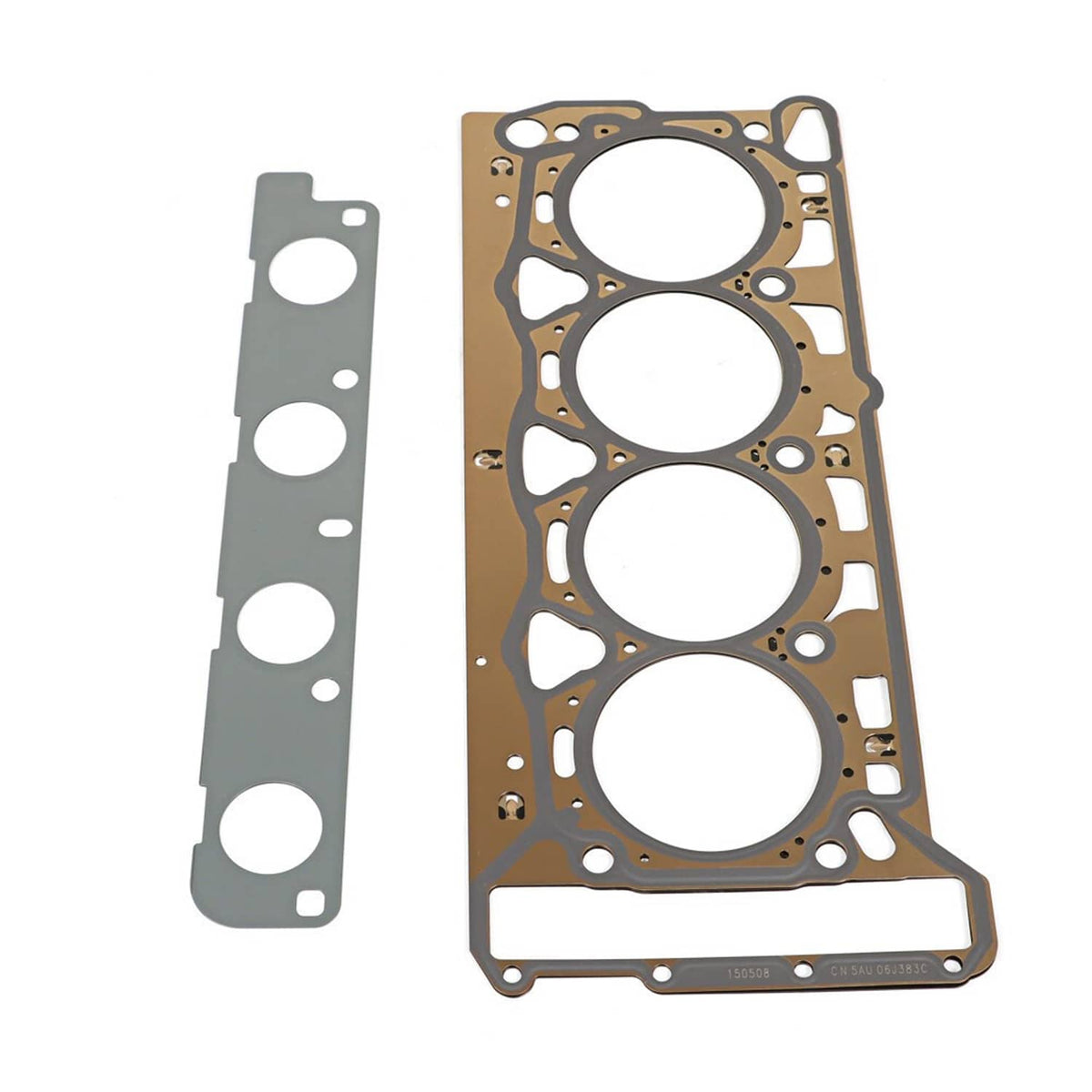 Cylinder head gasket plate set with four bore openings and side mounting tab