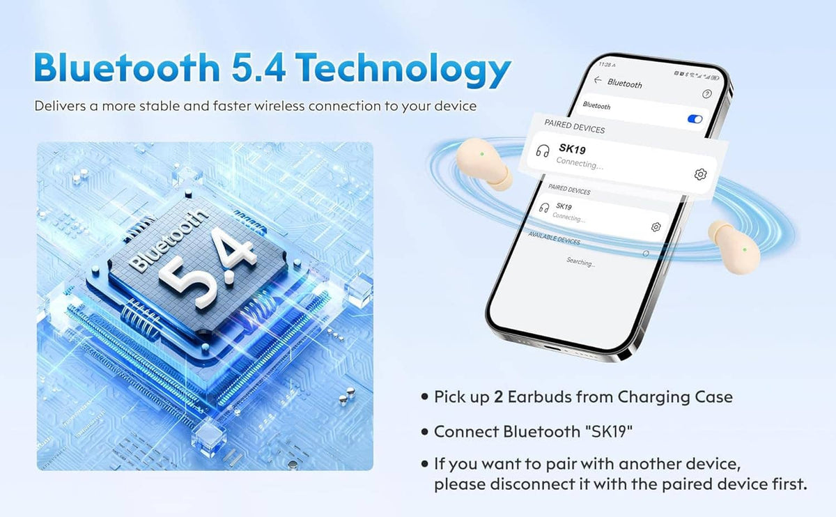Mini sleep earbuds connecting to a smartphone via Bluetooth