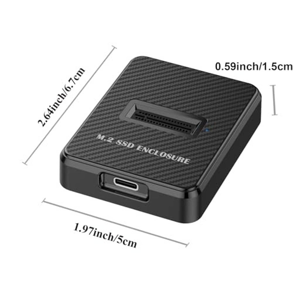 Black carbon-fiber style M.2 SSD enclosure with built-in USB port